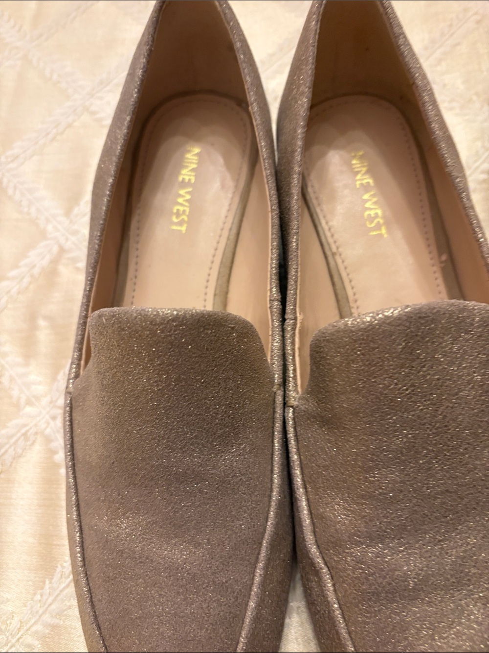 Ladies Nine West Sparkle Taupe Slip-On Loafers